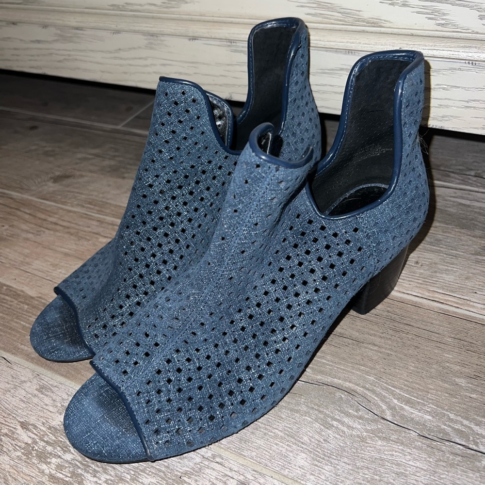 LOGO by Lori Goldstein Blue Heeled Boots with Perforated Design
